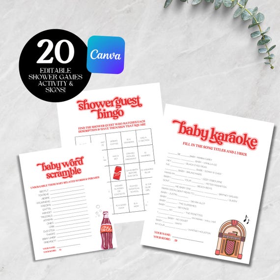 She's Ready To Pop Baby Shower Games & Activities Bundle, Template Editable Gender Neutral Theme Digital Canva Printable Sheet Soda Cola SO1