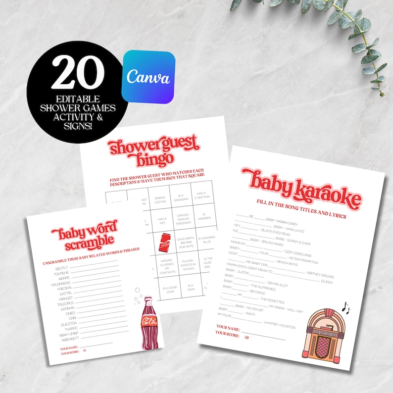 She's Ready To Pop Baby Shower Games & Activities Bundle, Template Editable Gender Neutral Theme Digital Canva Printable Sheet Soda Cola SO1 image 1