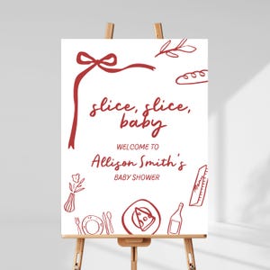 Slice Slice Baby Welcome Sign Template | Editable Baby Shower Theme | Digital Instant Canva Printable Sheet, Italian Pizza Hand Drawn Party