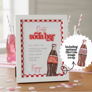 Dirty Soda Bar Sign Party Template Editable Soda Theme Digital Instant Canva Printable Cola 50s She's Ready To Pop Baby Shower Diet Coke SO1