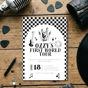 First World Tour Rock & Roll Invitation Template | Editable One 1st Birthday Theme | Punk Music | Digital Instant Canva Printable Download