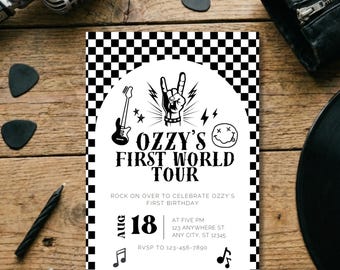 First World Tour Rock & Roll Invitation Template | Editable One 1st Birthday Theme | Punk Music | Digital Instant Canva Printable Download