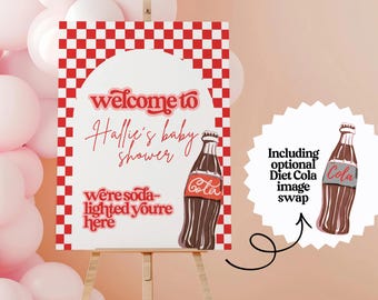 She's Ready To Pop Shower Welcome Sign Template, Editable Gender Neutral Baby Theme, Digital Instant Canva Printable Soda Cola 50s Diner SO1