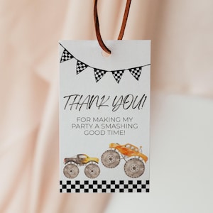 Monster Truck Geburtstag Danke Favor Loot Bag Tags Vorlage, bearbeitbare Jam Racing Boy Theme Digital Printable Download 2.3.4.5.6
