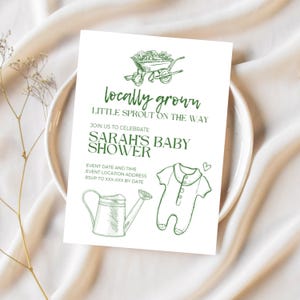 Editable Locally Grown / Little Sprout On The Way Baby Shower Theme Invitation