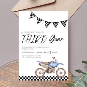 Third Gear Dirt Bike 3rd Birthday Invitation Template, Editable Ride on Over Boy Theme, Digital Canva Printable Download Motorcycle