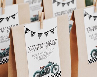 Motorcycle Dirt Bike Birthday Thank You Favor Tags Template | Editable Boy Theme | Digital Canva Printable Download Ride On Over Loot Bag V0