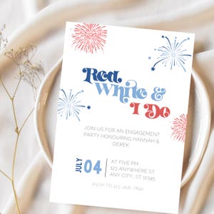 Red White & I Do July 4th Invitation Template, Editable Engagement Party Theme, Digital Canva Printable Download, Summer BBQ Wedding J04