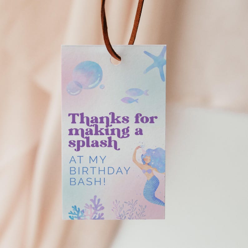 Under the Sea Mermaid Birthday Thank You Favor Tags Template Editable ...