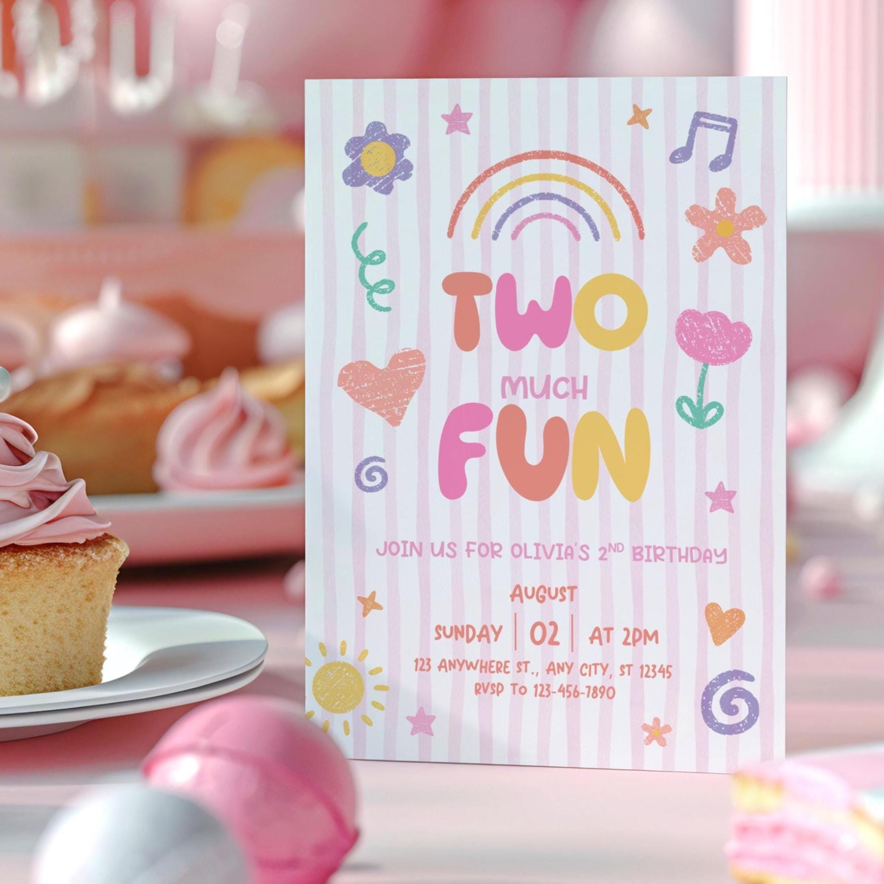 Two Birthday Invite Two Much Fun Birthday Invitation Template Editable Second 2nd Theme ...