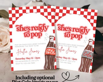 She's Ready To Pop Shower Invitation Template Editable Gender Neutral Baby Theme Digital Instant Canva Printable Diet Soda Cola Coke SO1