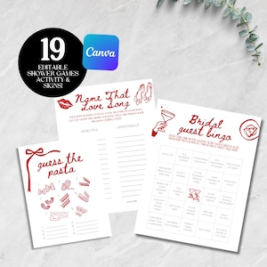 That's Amore Bridal Shower Games & Activities Bundle, Template Editable Engagement Bride to Be Theme Digital Canva Printable Sheet Italian