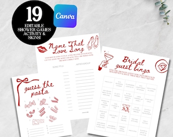That's Amore Bridal Shower Games & Activities Bundle, Template Editable Engagement Bride to Be Theme Digital Canva Printable Sheet Italian