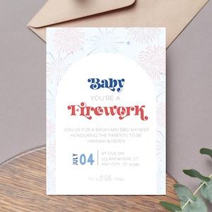 Modèle d'Invitation bébé tu es un feu d'artifice du 4 juillet, thème modifiable pour baby shower, téléchargement imprimable numérique instantané Summer BBQ USA J04