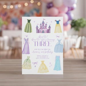 Princess Turning Three 3rd Birthday Invitation Template Editable Theme Digital Canva Printable Download Fairytale Second Magical Hear Ye
