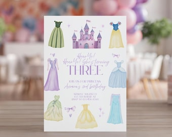 Princess Turning Three 3rd Birthday Invitation Template Editable Theme Digital Canva Printable Download Fairytale Second Magical Hear Ye