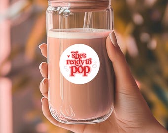 She's Ready To Pop Stickers Dirty Soda Bar Cup Template Editable Soda Theme Digital Instant Canva Printable Cola 50s Baby Shower DIY SO1