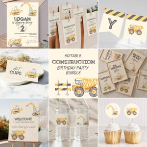 Construction Birthday Bundle Invitation Thank You Tags Party Signs Template Editable Boy Theme Digital Printable Download Digging Being C1