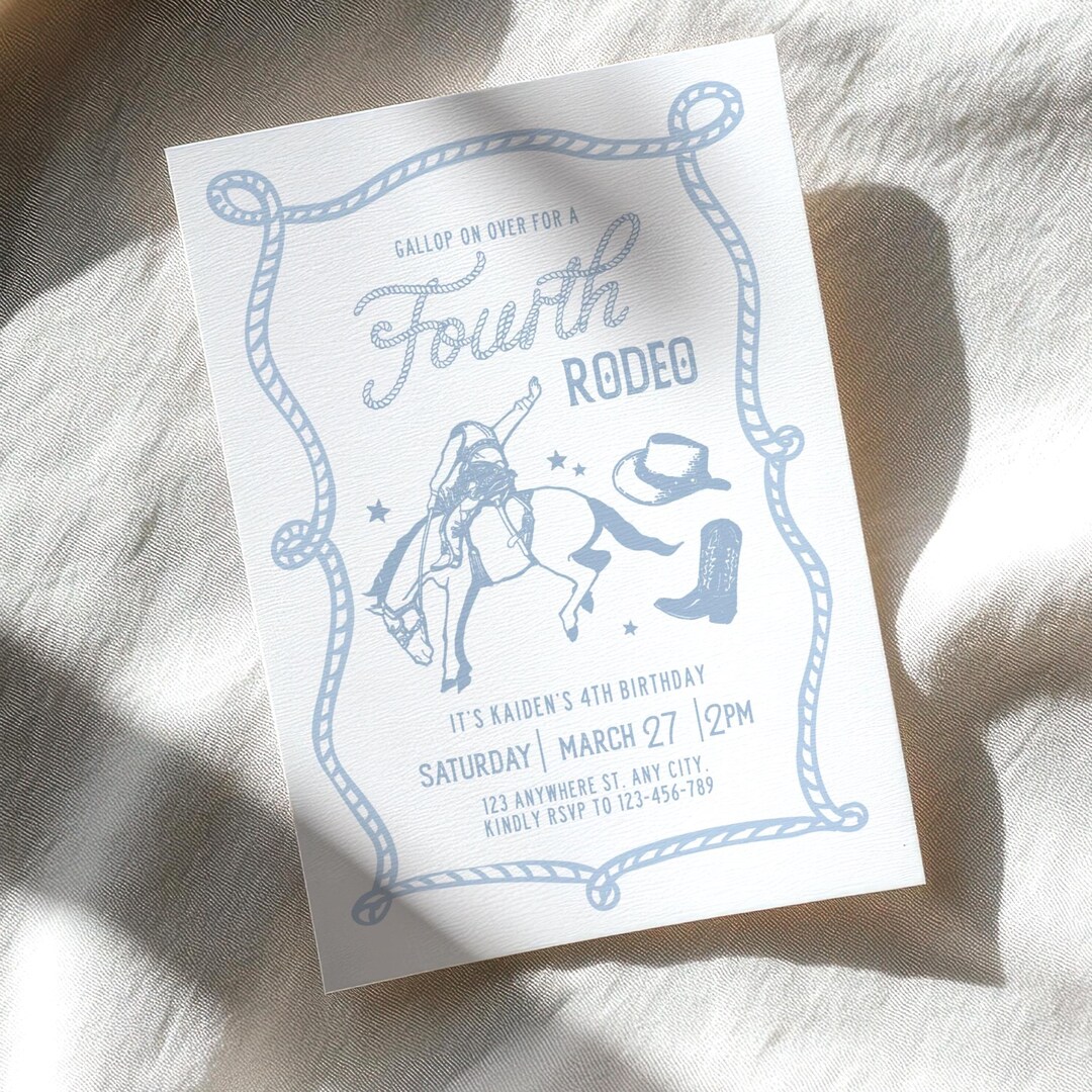 Fourth Rodeo Western Invitation Template Editable Boy 4th Birthday ...