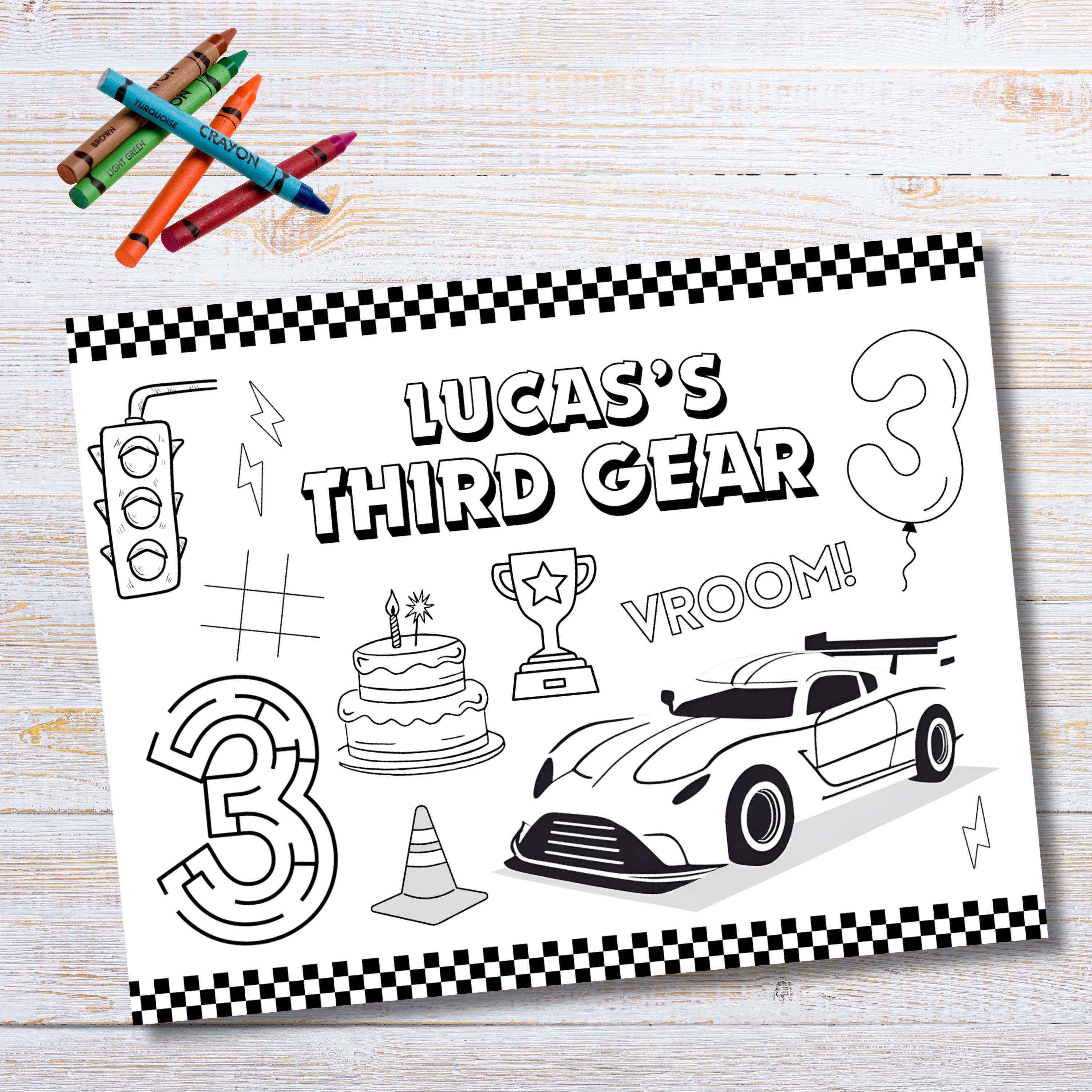 Third Gear Race Car Activity Coloring Page Template | Editable Truck ...