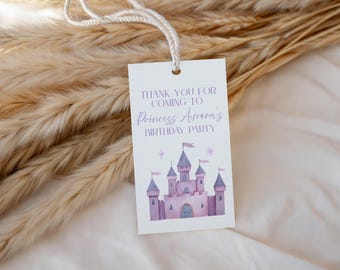 Princess Birthday ANY AGE Thank You Favor Tag Template Editable Girl Theme Digital Canva Printable Download Tiara 1st 2nd 3rd 4th 5th
