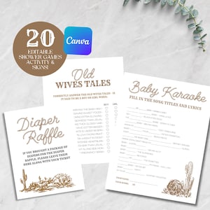 Little Cowboy On The Way Baby Shower Games & Activity Bundle / Modelli di temi modificabili per bambini / Canva digitale stampabile / Western Howdy Baby