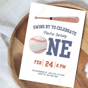 Editable Baseball Rookie of The Year Theme First Birthday Invite