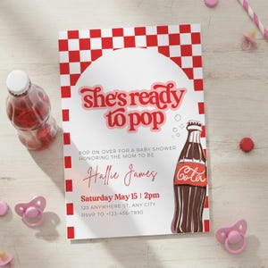 She's Ready To Pop Baby Shower Party Bundle Invitation Welcome Sign Favor Tag Food Sign Canva Editable Template Dirty Soda Diet Coke SO1 image 8