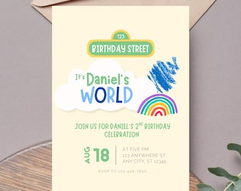 Sesame St World Invitation Template | Birthday Theme | Digital Canva Instant Printable | Elmo Boy Party Theme