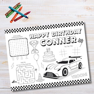 Plantilla para colorear de actividades de autos de carrera / Tema de cumpleaños editable de Hotwheels de Nascar para carreras de camiones / Descarga instantánea de impresión digital en Canva
