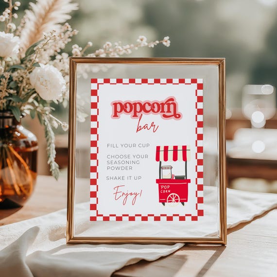 Popcorn Bar Sign Party Template Editable Soda Theme Digital Instant Canva Printable She's Ready To Pop Baby Shower Birthday Poppin DIY PO1
