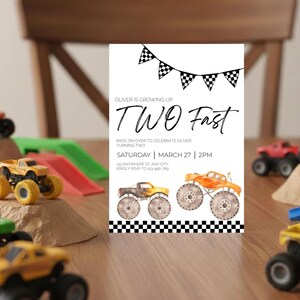 Two Fast Monster Truck 2nd Birthday Invitation Template Editable Jam Racing Second Boy Theme Digital Instant Canva Printable Download V0