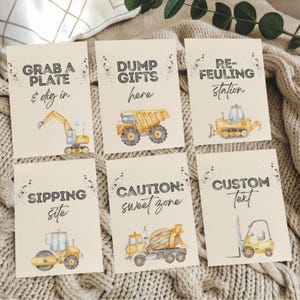 Construction Party Sign Bundle Template Editable Boy Birthday Theme Digital Printable Download Digging Being Bulldozer Dump Everything C1