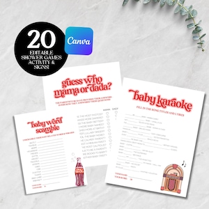 She&#39;s Ready To Pop Baby Shower Games & Activities Bundle, Template Editable Gender Neutral Theme Digital Canva Printable Sheet Soda Cola SO1