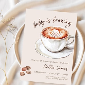 Coffee Baby is Brewing Shower Invitation Template Editable Gender Neutral Baby Theme Digital Instant Canva Printable Sheet Fall Bean Latte