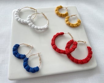 16 colors | Macrame Hoop Earrings, boho hoop earrings, spring jewelry, sister gift for her, custom bridesmaid gift, simple gold earrings