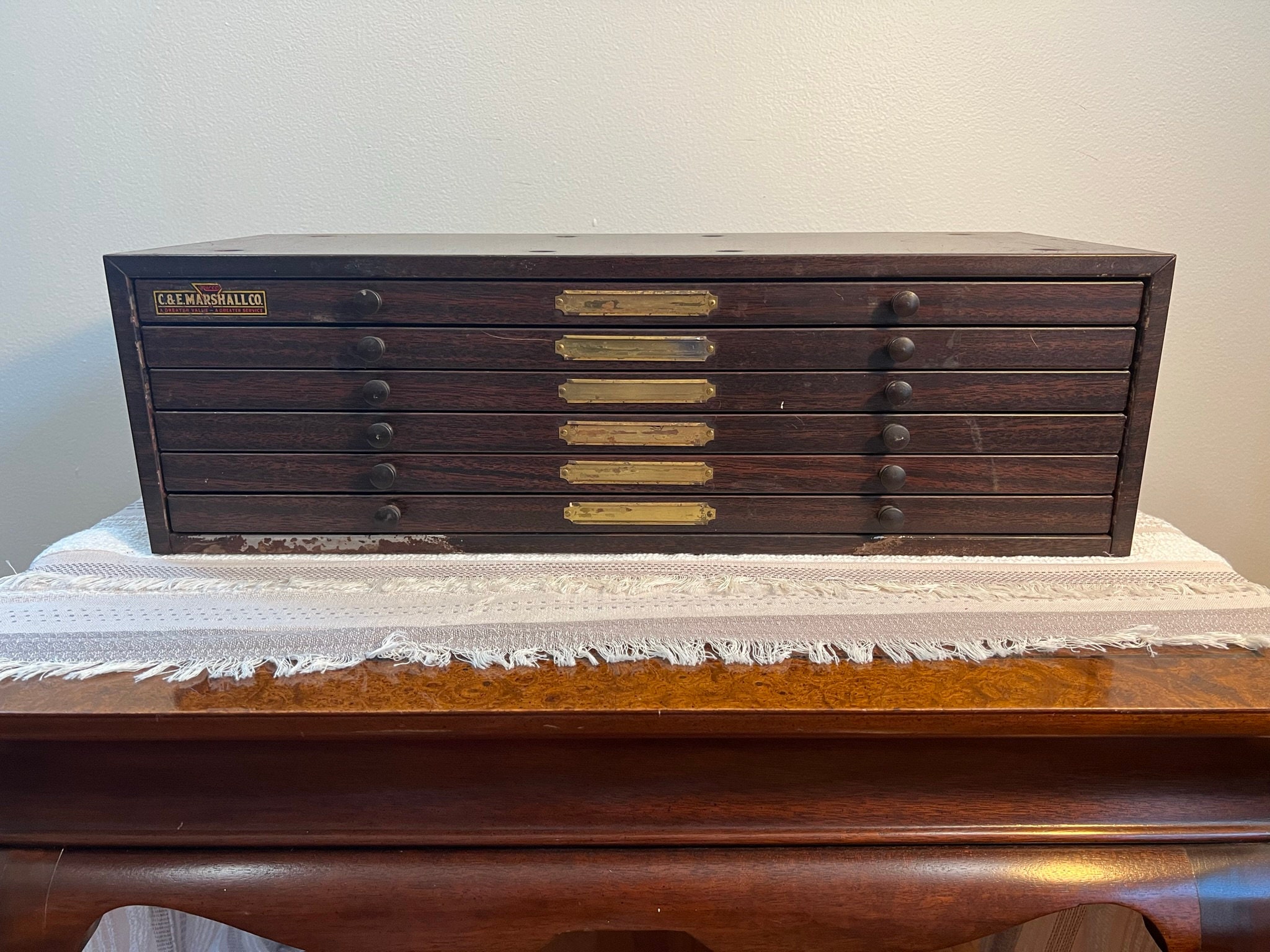 Vintage Midcentury Metal Watchmaker's 6 Drawers, C&E Marshall