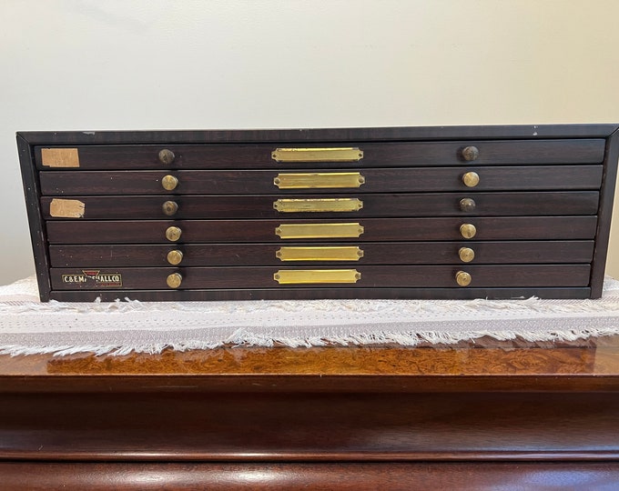 Vintage Midcentury Metal Watchmaker's 6 Drawers, C&E Marshall