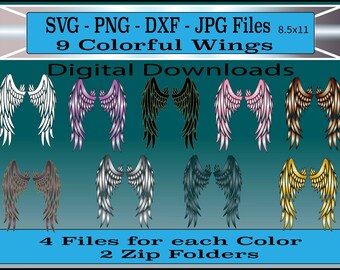 SVG/Cut Files - Alas de ángel en 9 colores diferentes