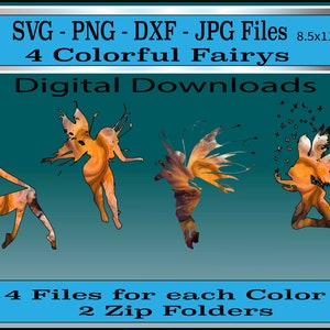 Set of 4 Colorful Angels/Fairies - svg-dxf-png-jpg files