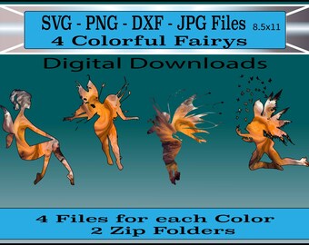 Set of 4 Colorful Angels/Fairies - svg-dxf-png-jpg archivos