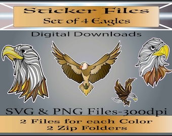 Archivos de pegatinas - Archivos SVG-PNG - Conjunto de 4 águilas - Archivos de pegatinas de Águila - Archivos de pegatinas digitales