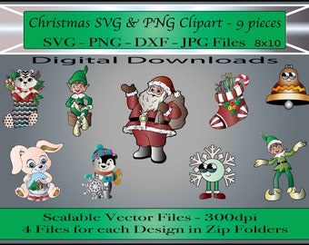 SVG - PNG - JPG - Archivos Dxf - Imágenes prediseñadas de Navidad coloridas - PNG de Navidad - SVG de Navidad