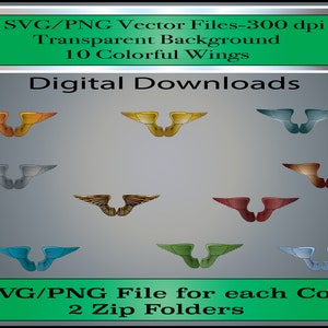 Angel Wings   -  Colorful Wings - PNG Files-Transparent Background - Set of 10 Different Colored &#39;Wings&#39;