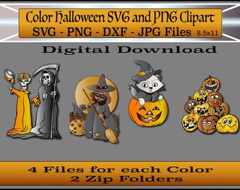 SVG - PNG - jpg - dxf Files - Colorido Clipart de Halloween - Halloween PNGs - Halloween SVGs