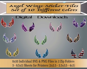 Pegatinas de Alas de Ángel - SVG-PNG Stickers/Sticker Sheets - Alas de Ángel en 10 Colores Diferentes