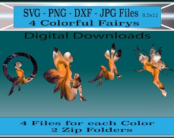 Set of 4 Colorful Angels/Fairies - svg-dxf-png-jpg files - Angels with Wings - Angel cut files