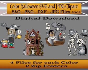 SVG - PNG - jpg - dxf Files - Colorido Clipart de Halloween - Halloween PNGs - Halloween SVGs