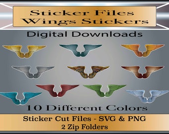 Pegatinas de alas - SVG-PNG Stickers/Cut Files - Angel Wings en 10 colores diferentes