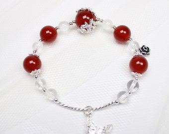 Red Agate  Bracelet | Sterling Silver Jewelry | Gift For Her | Gemstone Bracelet | Healing Crystal | Beaded Bracelet